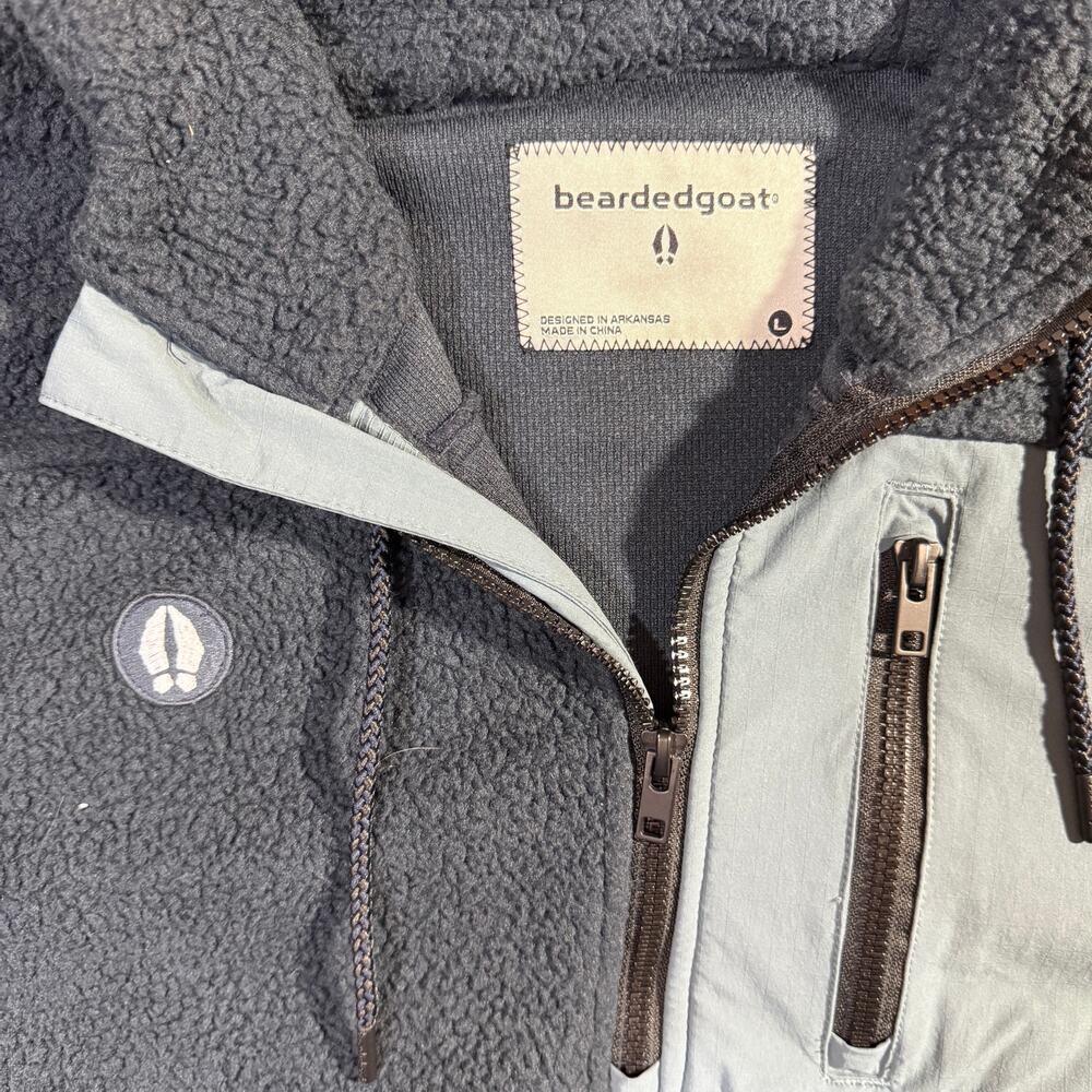 Bearded Goat Blue Northwest Camp Hoodie Fleece Cozy Sherpa Jacket L - Picture 3 of 8